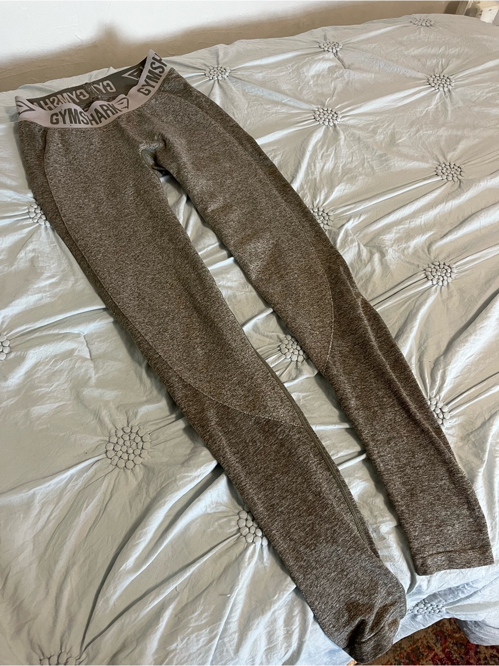 Gymshark Green/Grey Heather Leggings with Logo Waistband